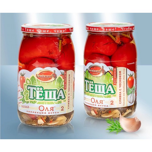 Помидоры сливка "Оля 2", с чесночком, 880мл (чистый вес 450г)